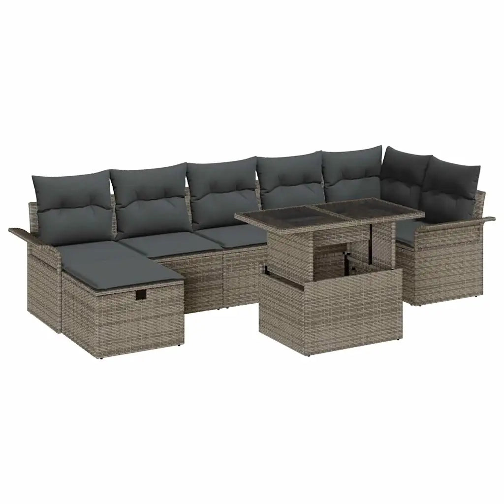 Set Divano da Giardino con cuscino 8 pcs Grigio Poly Rattan 3359686
