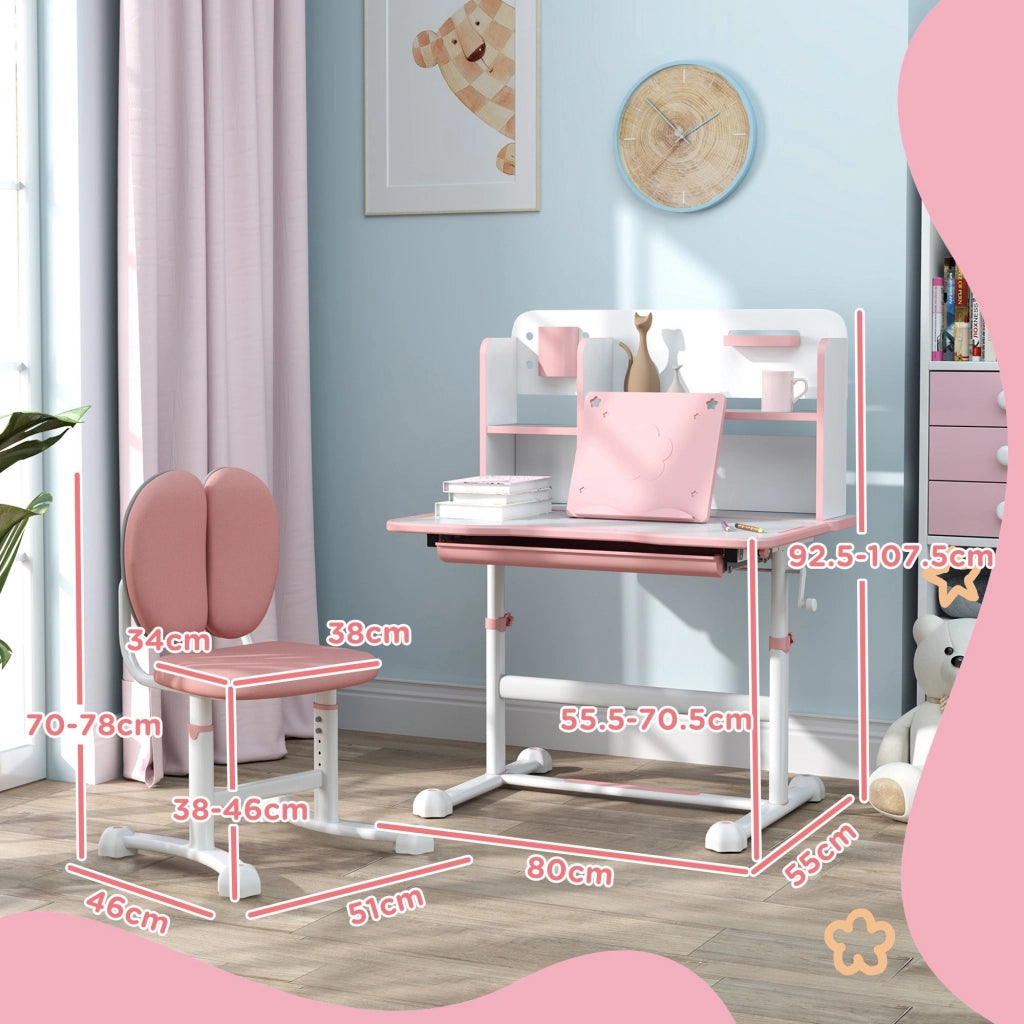 Scrivania Regolabile per Bambini con Sedia, Cassetto e Scaffale ¨C Minimal ¨C Rosa