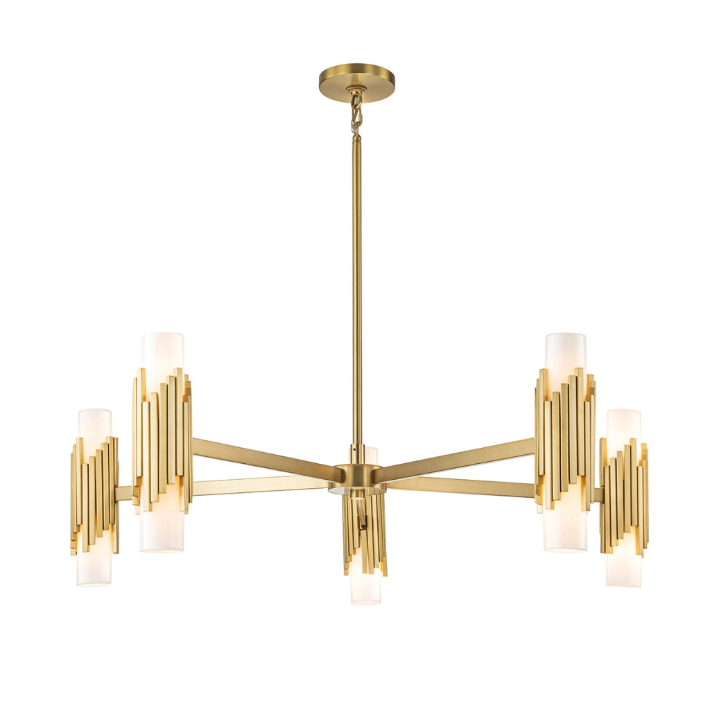 Lampadario Marvele Elstead ottone anticato opalino 10xE14