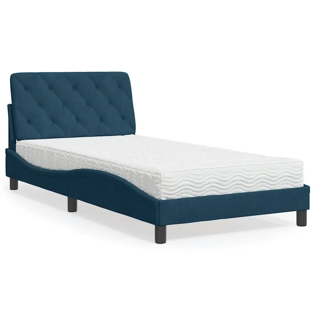 Letto con Materasso-Struttura Letto con Materasso Blu 100x200 cm in Velluto