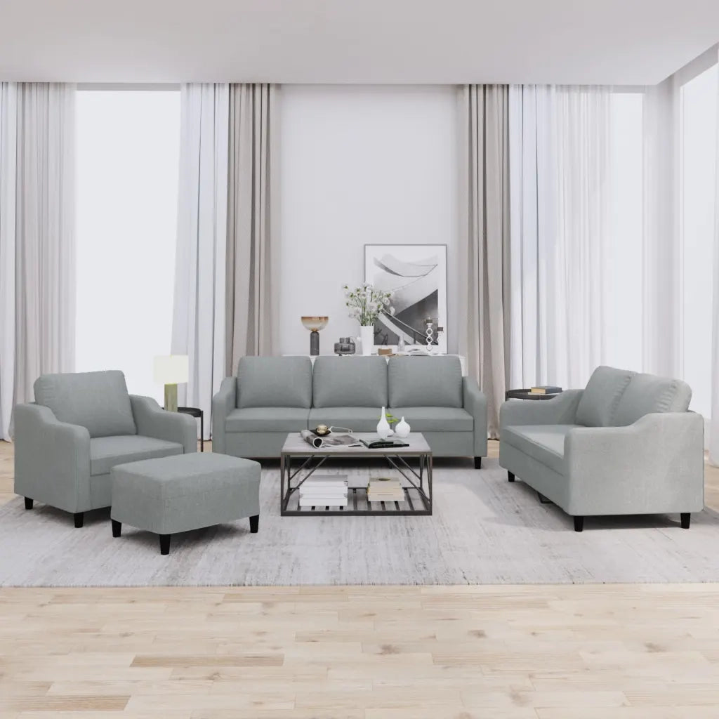 Set di Divani 4 pz con Cuscini Grigio Chiaro in Tessuto