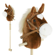 Cavallo con Bastone e Suoni Realistici per Bambini in Poliestere e Legno Marrone