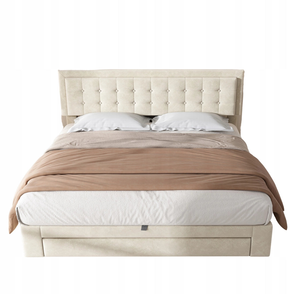 Letto imbottito con cassetti - Xylo - 160x200 - Beige