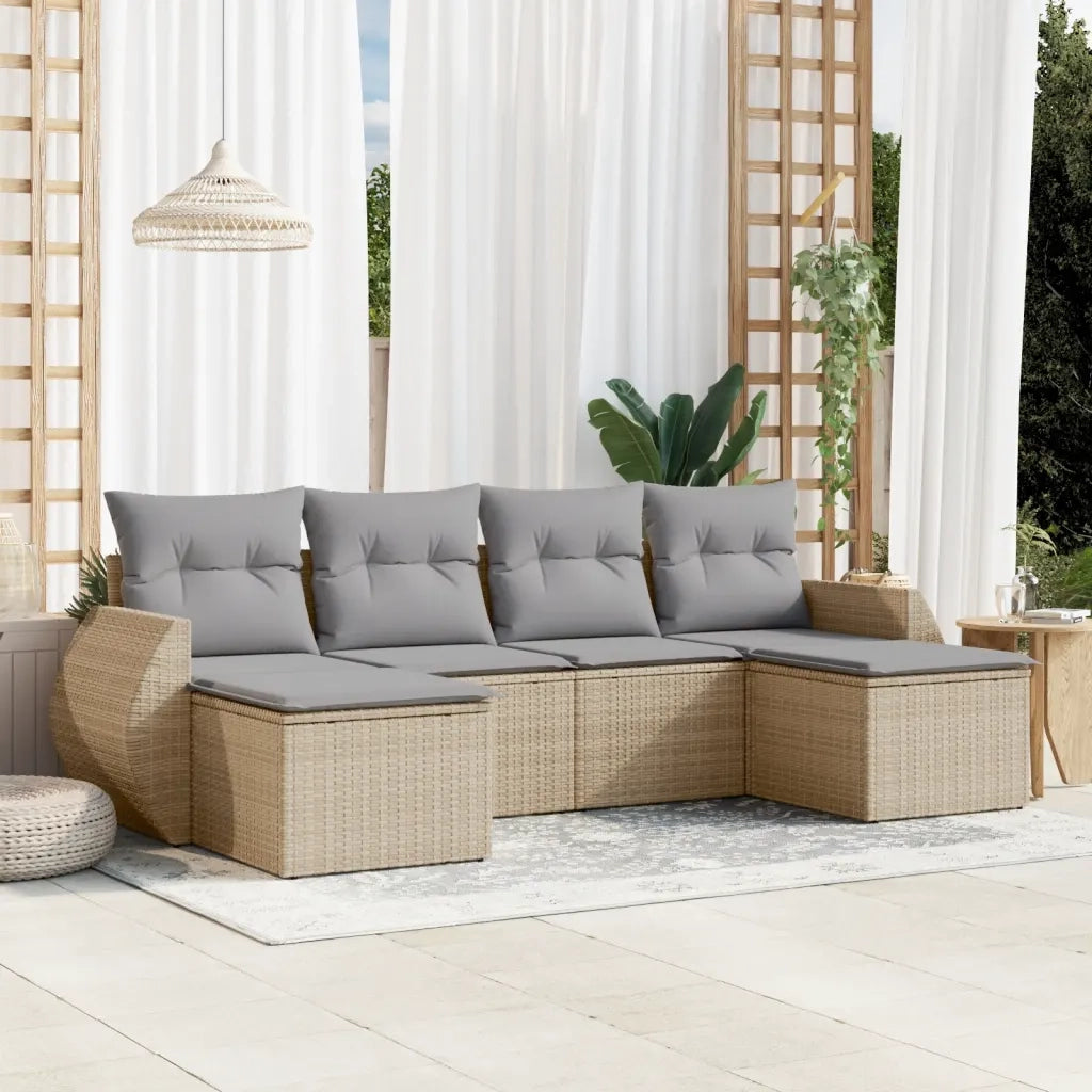 Set Divano da Giardino 6 pz con Cuscini Beige in Polyrattan 3221718