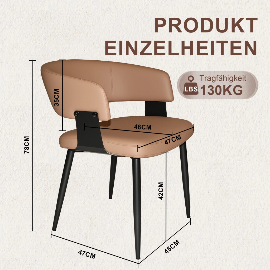 Sedia da pranzo ergonomica con braccioli e schienale curvo in similpelle marrone