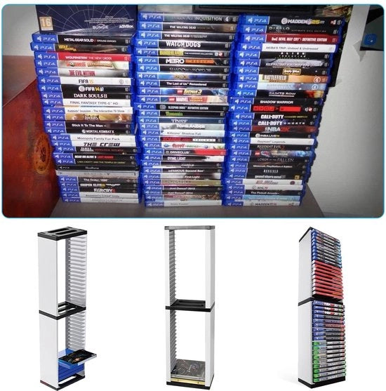 Cassettiere per 36 giochi PS5 - Materiale ABS - Bianco/Nero - Montaggio Facile - Cassetti per CD