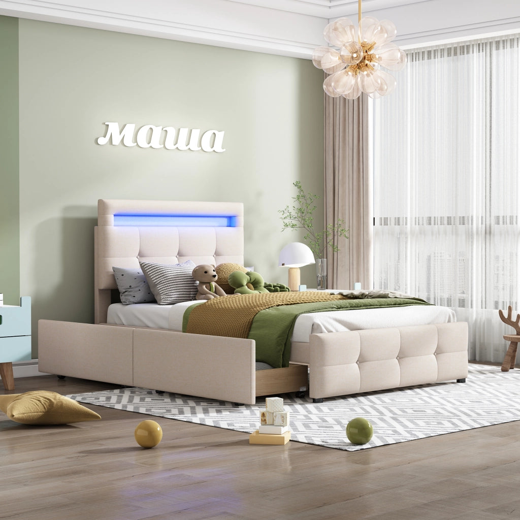 letto imbottito lino beige 90 x 200 cm