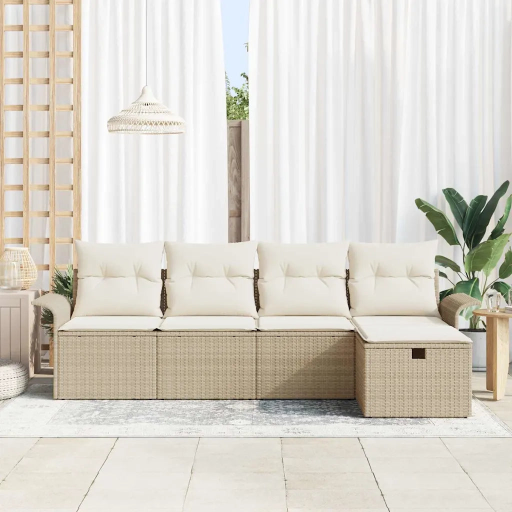 Set Divano da Giardino 5 pcs Beige e Crema polyrattan
