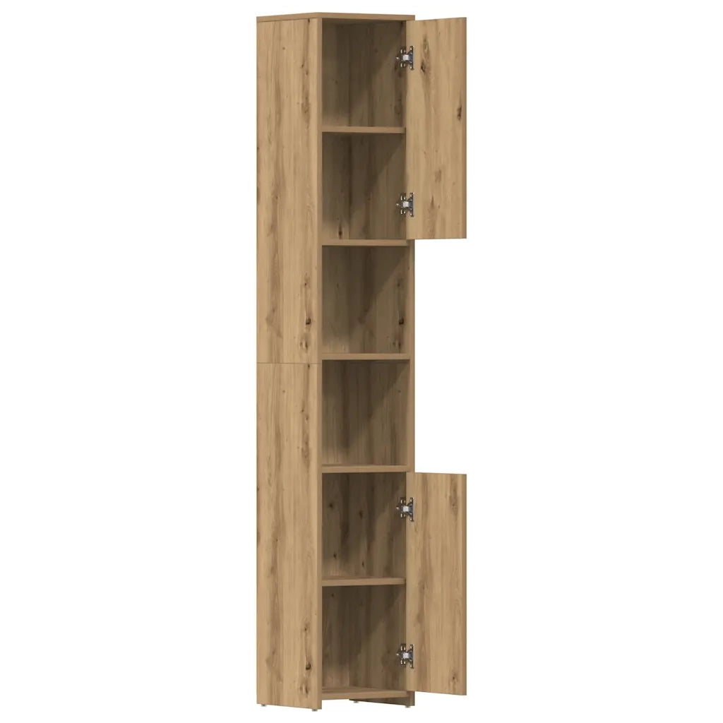 Mobiletto da bagno in legno composito 30 x 30 x 183 cm ampio spazio contenitivo design in rovere lavorato a mano 02_0051250