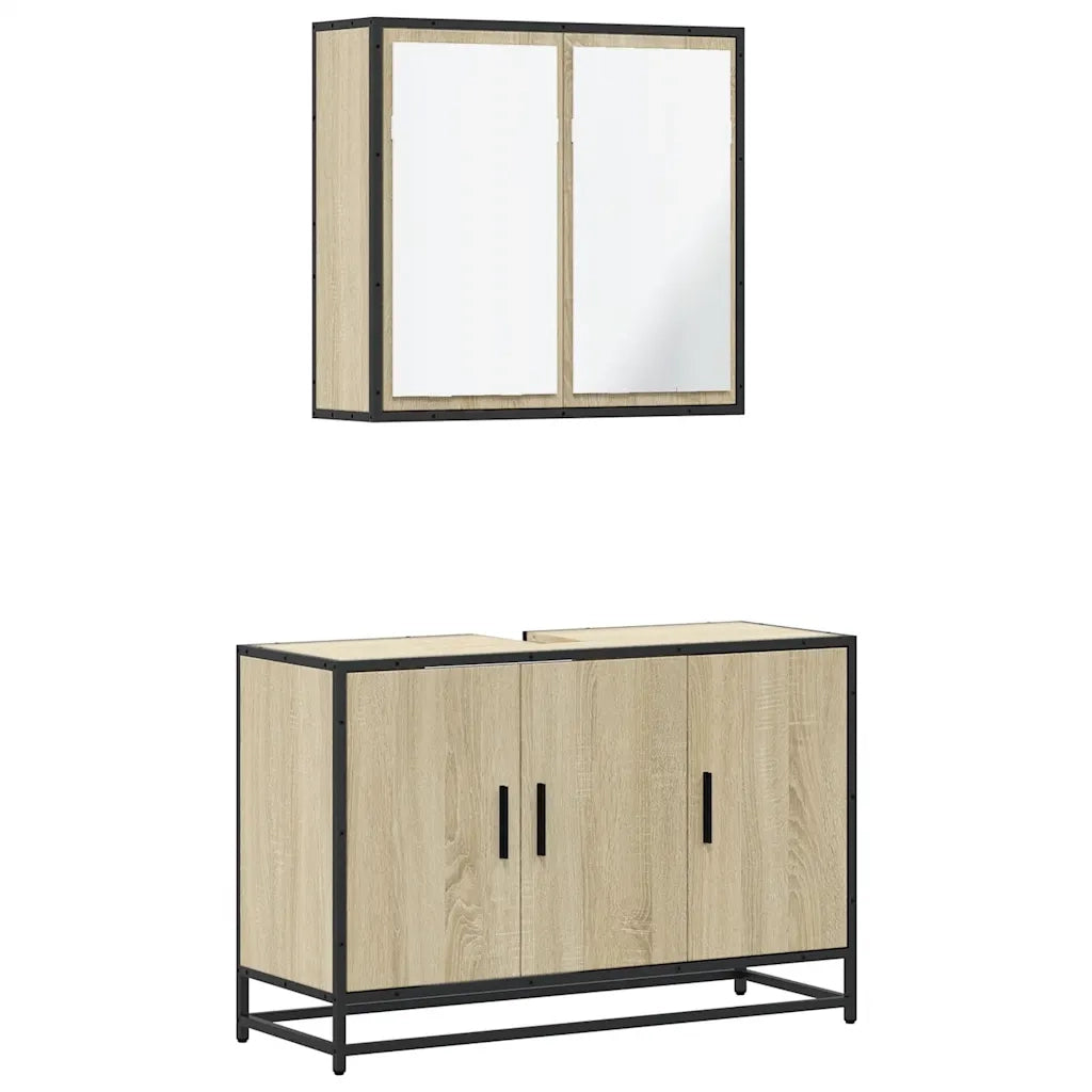 Set Mobili da Bagno 2 pz Rovere Sonoma in Legno Multistrato
