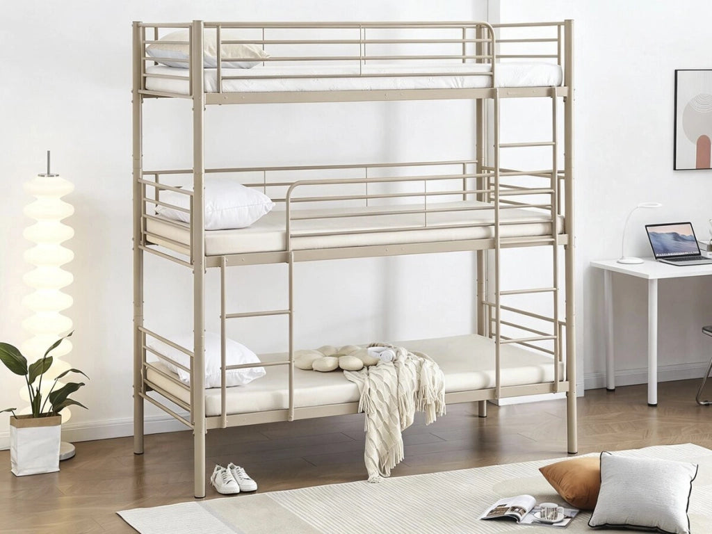 Letto a castello in metallo a tre posti "HAVIN" - 90 x 190 cm - Taupe