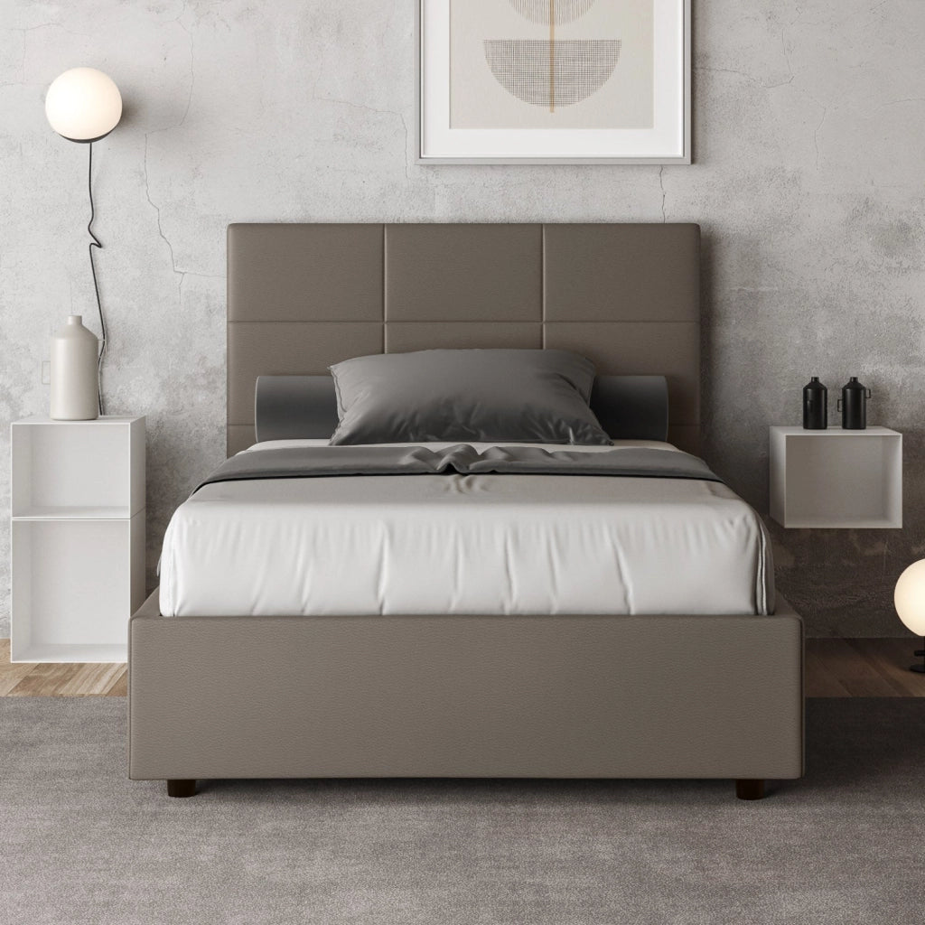 Letto 1 Piazza e Mezzo 120x210 cm con Rete e Contenitore Mika Cappuccino