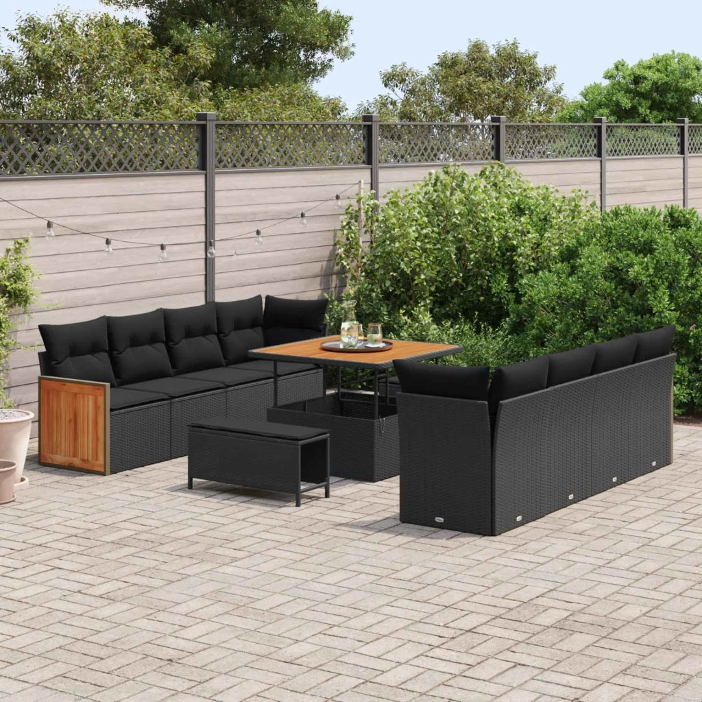 Set Divano da Giardino con cuscino 11 pcs Nero