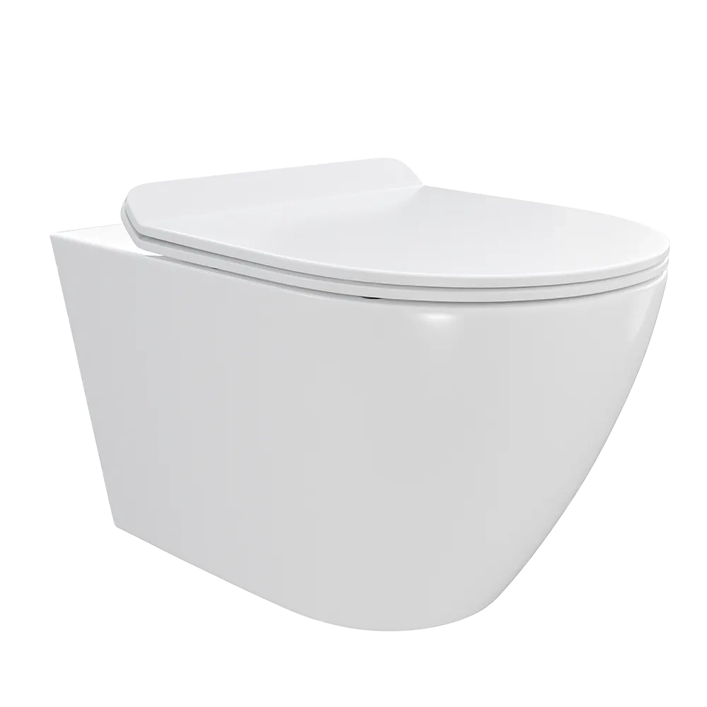 Vaso sospeso rimless in ceramica bianco lucido con copri-wc soft-close | Sydney