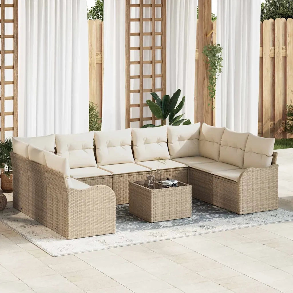 Set Divano da Giardino 10 pcs Beige e bianco Poly Rattan 3354540