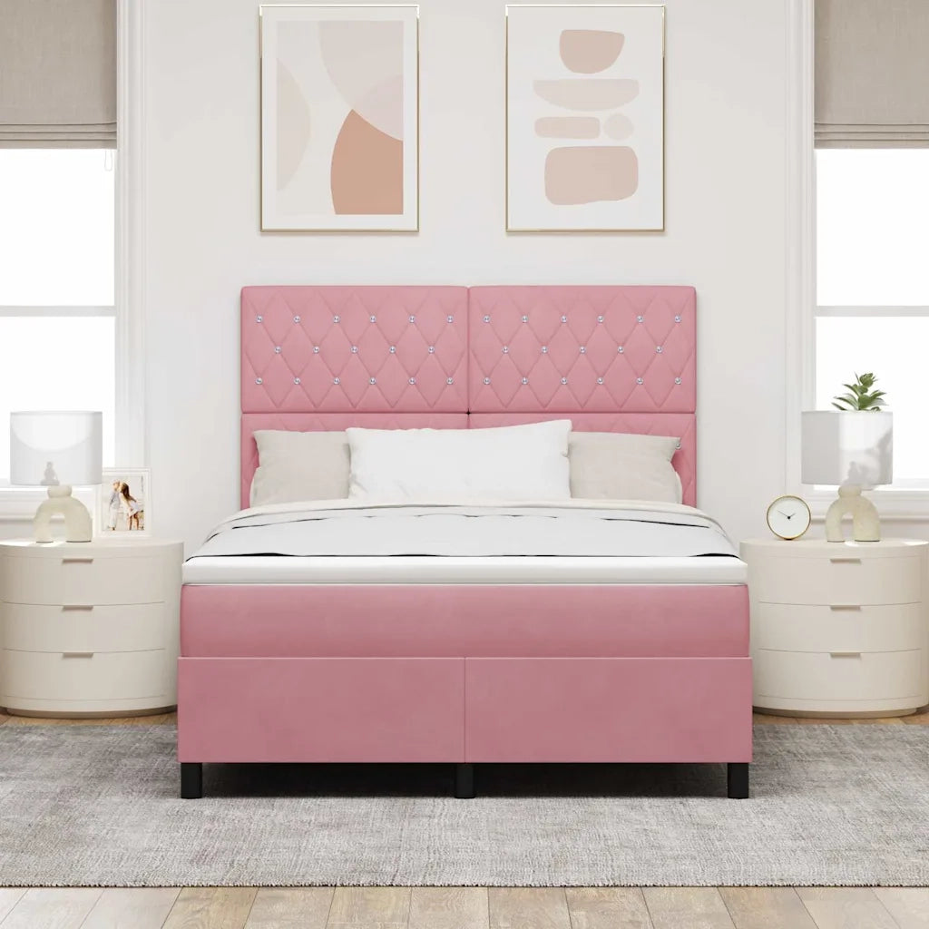 Letto a Sorgente LED con materasso Rosa 140 x 190 cm Velluto 3343249