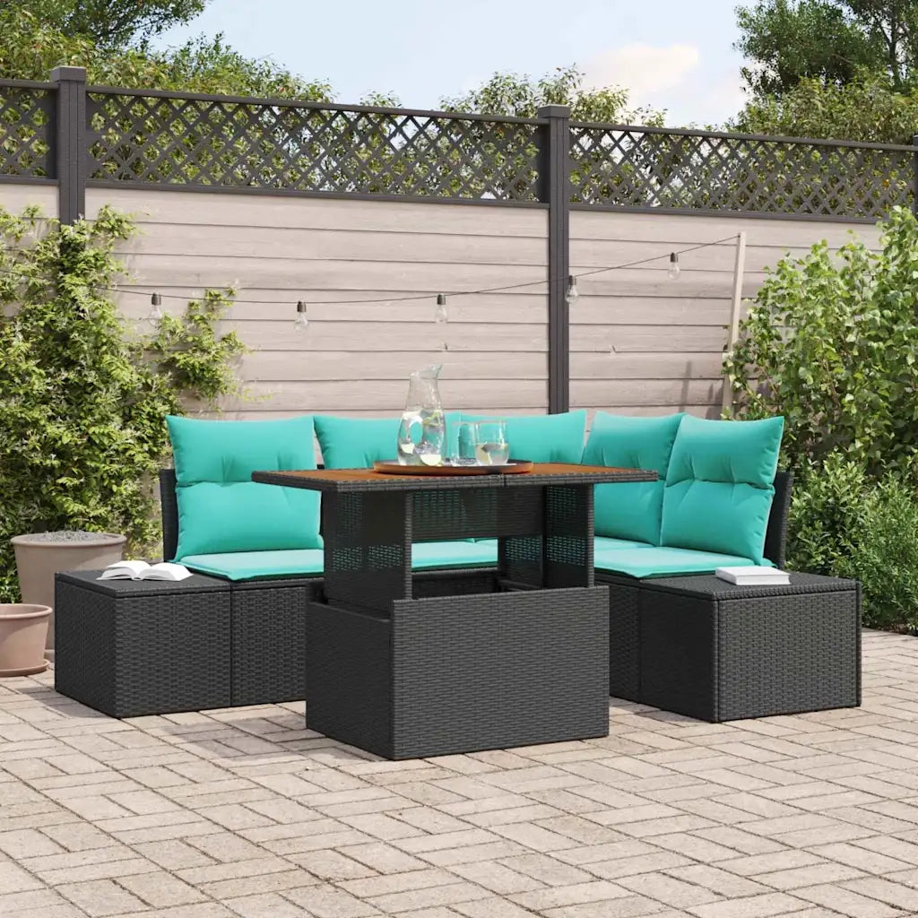 Set Divano da Giardino 5 pz Nero Polirattan 3358699