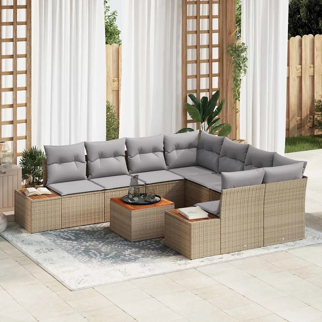 Set Divano da Giardino con cuscino 9 pcs Beige Poly Rattan 3348056