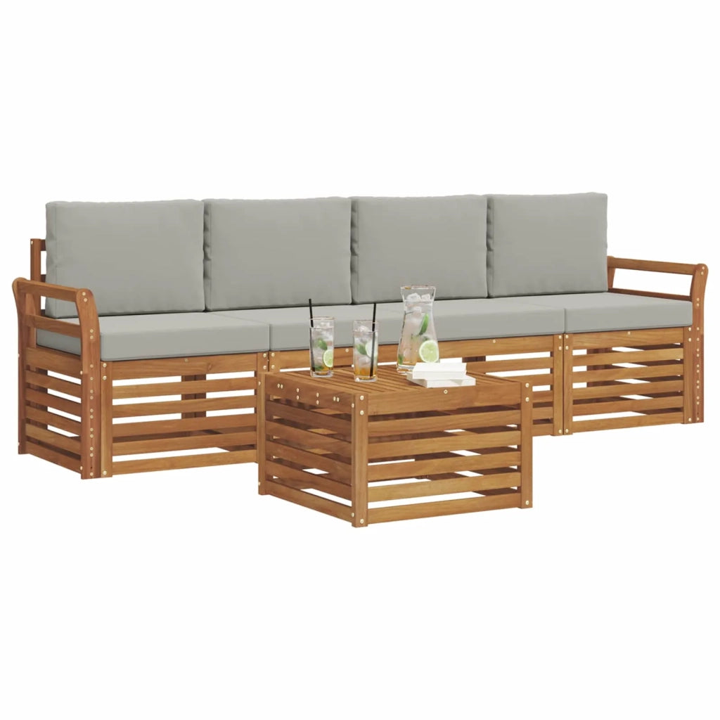 Set divani con cuscino 5 pcs Grigio Naturale e Chiaro 3374331