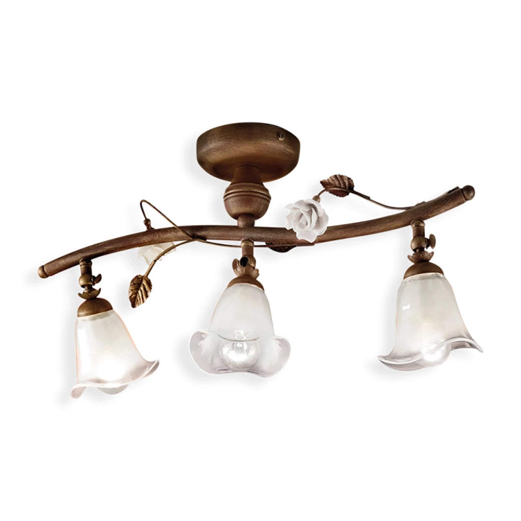 Plafoniera Classica Siena Metallo E Ceramica Ruggine Decorato Lucido 3 Luci E14