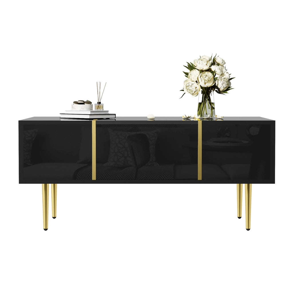 TAVOLINO DA CAFFÈ Nero Lucido 100x60x41,5 cm con 2 Cassetti