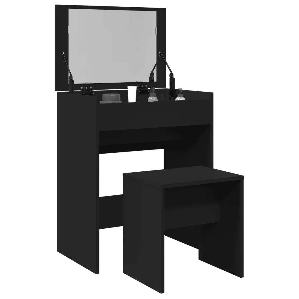 Toeletta | Tavolo da Trucco e Sgabello Nero 60x40x113,5 cm