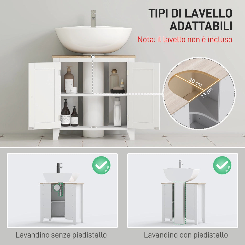 Mobile Sottolavabo con 2 Ante e Ripiano Regolabile ¨C Minimal ¨C 60x30x60 cm Bianco