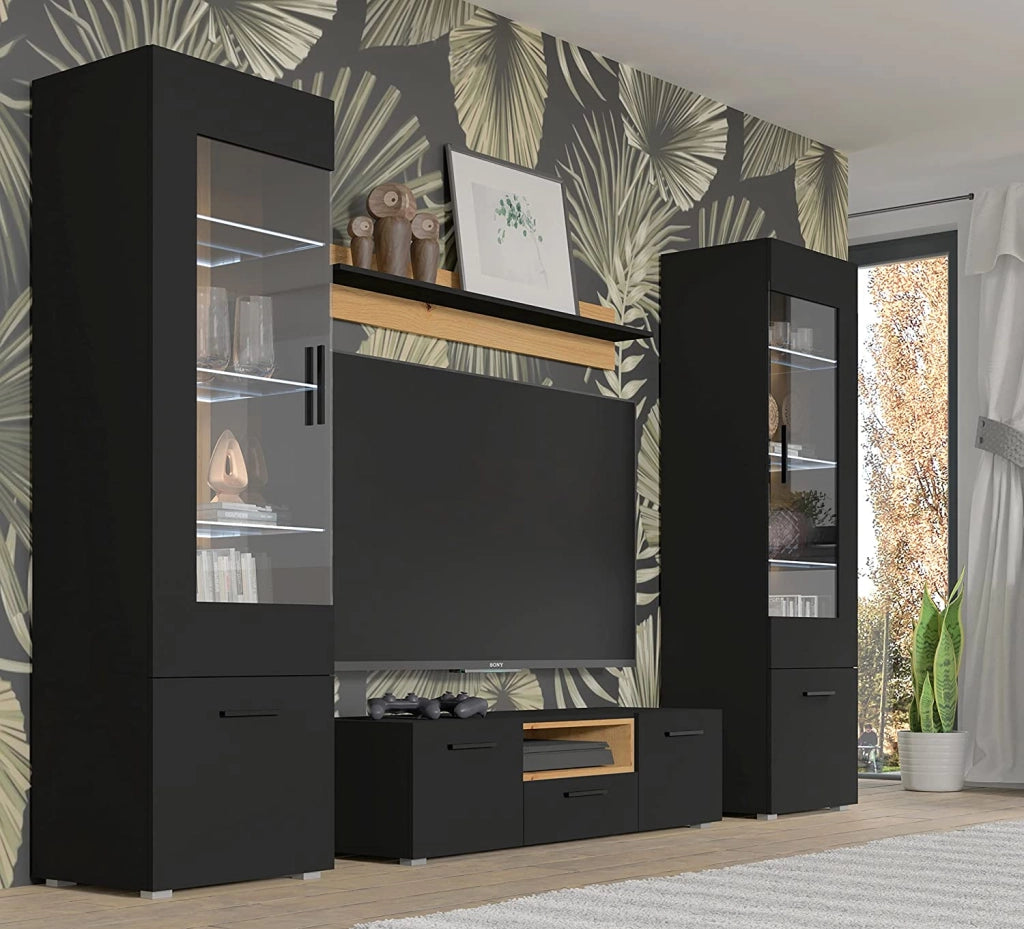 MOBILE CREDENZA SOGGIORNO ANETTE 60x44x190cm NERO OPACO ROVERE