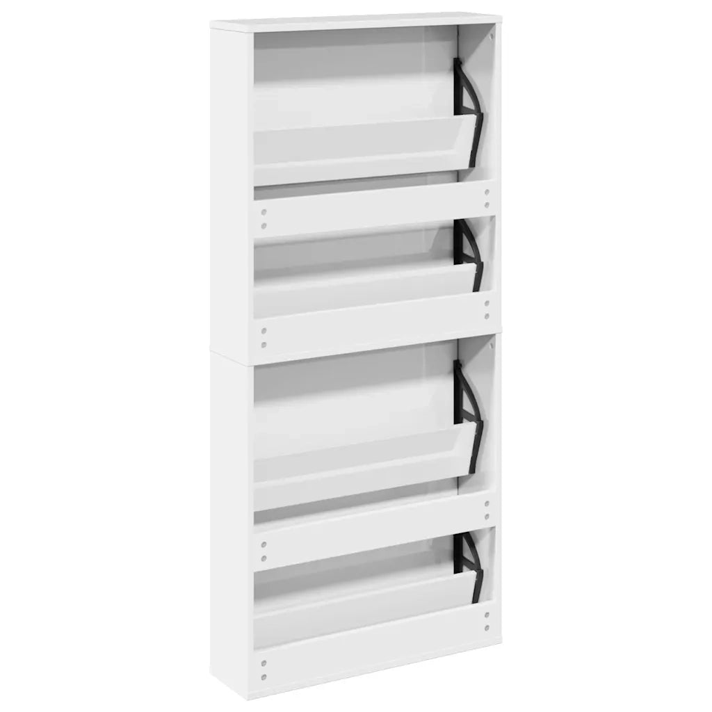 Scarpiera con Specchio a 4 Livelli-Mobile con specchio Bianco lucido 63x17x134 cm