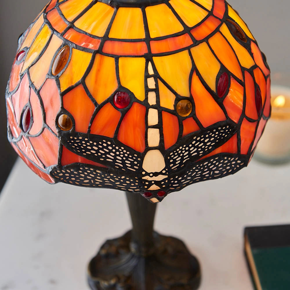 Lampada da tavolo Tiffany Dragonfly Flame rossa E14 40W