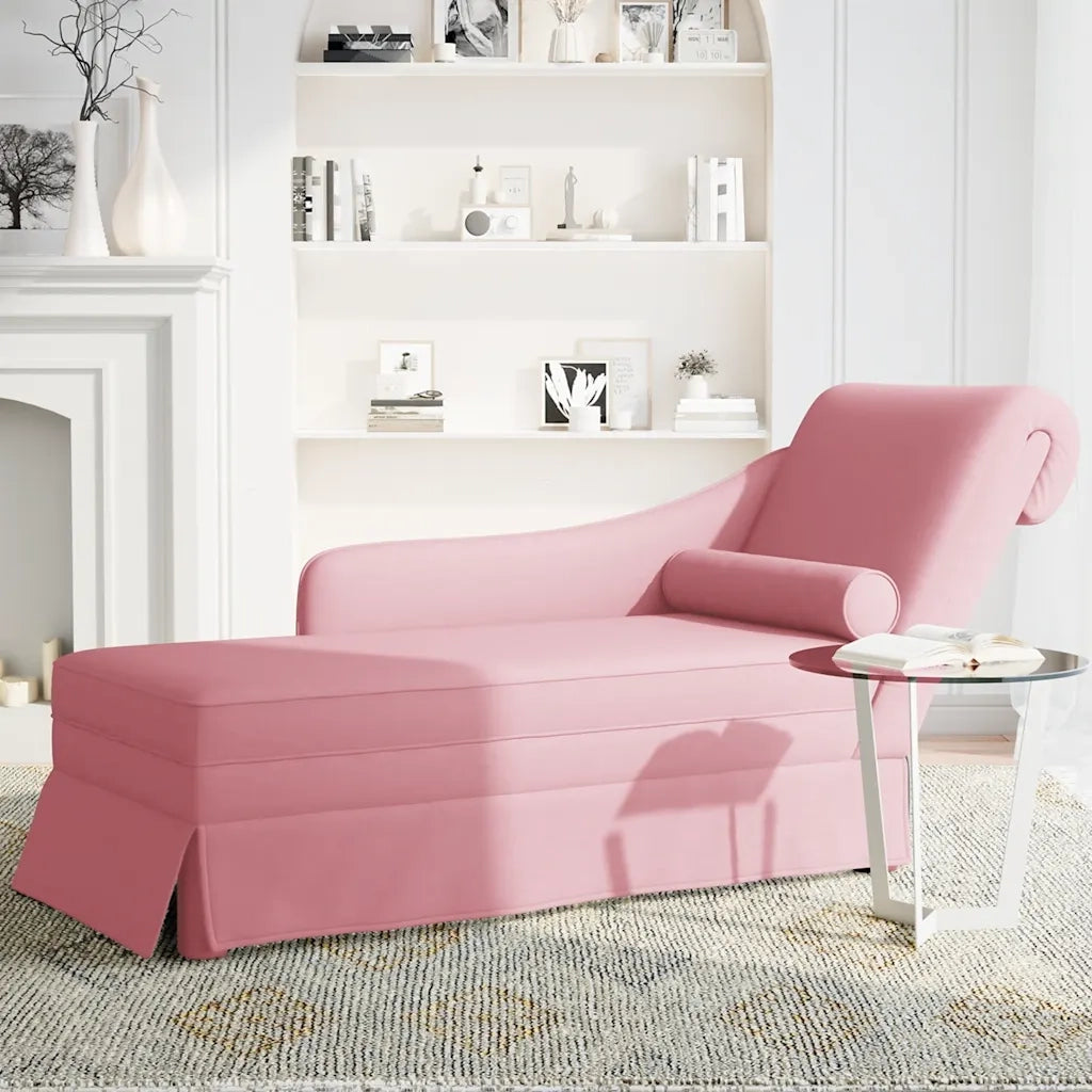 Sdraio con Capezzale e Bracciolo Destro in Velluto Rosa 4009785