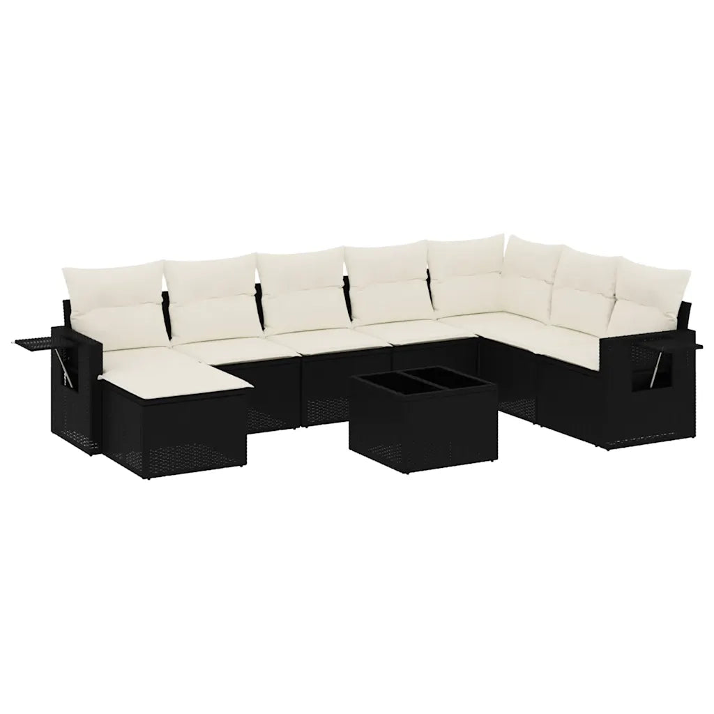 Set Divani da Giardino 9 pz con Cuscini Nero in Polyrattan 3252903