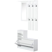 Mobile ingresso con appendiabiti specchio e panchina ¨C Zephmum ¨C Bianco