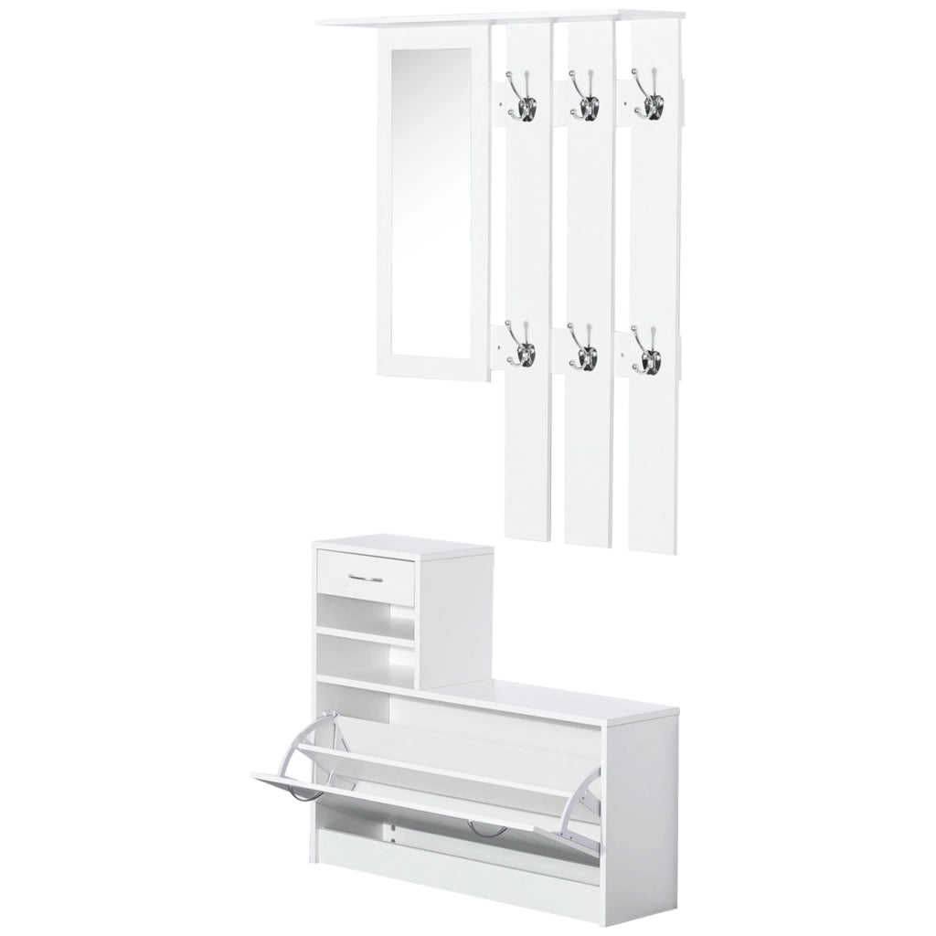 Mobile ingresso con appendiabiti specchio e panchina ¨C Zephmum ¨C Bianco