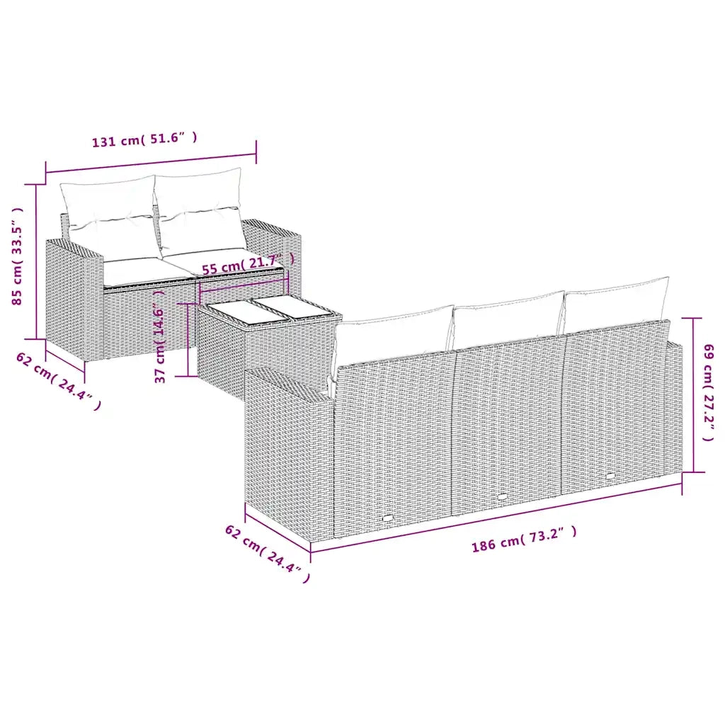 Set Divano da Giardino 6 pz con Cuscini Marrone in Polyrattan 3218693