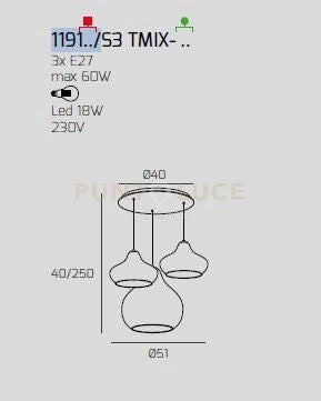 SOSP. OTTONE SATINATO 3 LUCI TONDA VETRI (1 X PICCOLO AM + 1 X PICCOLO RU + 1 X GRANDE AM) 1191OS-S3 TMIX-AR