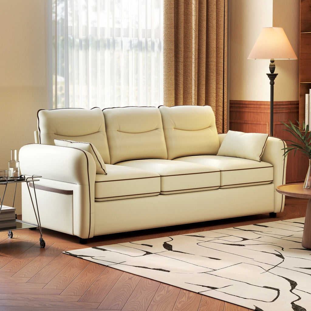 Divano 3 Posti in Similpelle Beige con Cuscini ¨C Minimal ¨C 190x83x90 cm