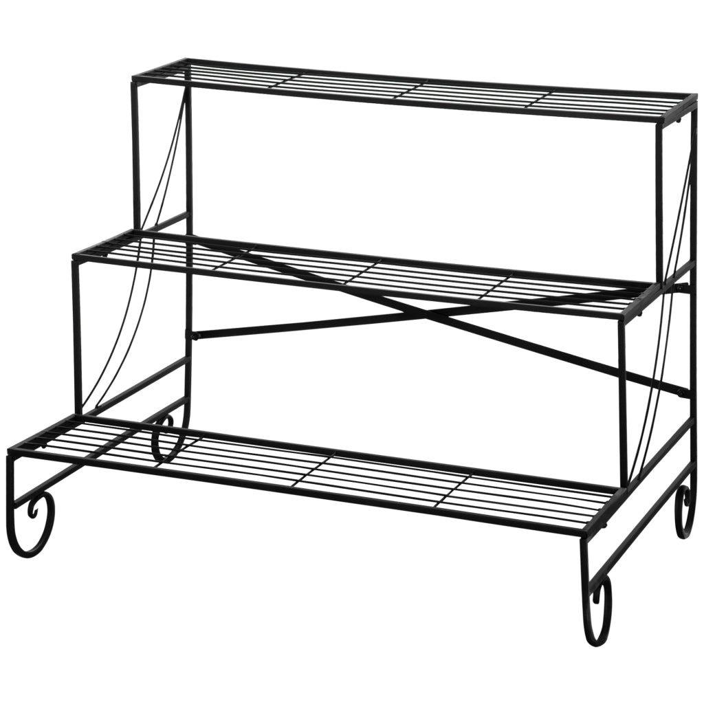 Scaletta Porta Vasi 3 Livelli ¨C Minimal ¨C Ferro Battuto, Nero