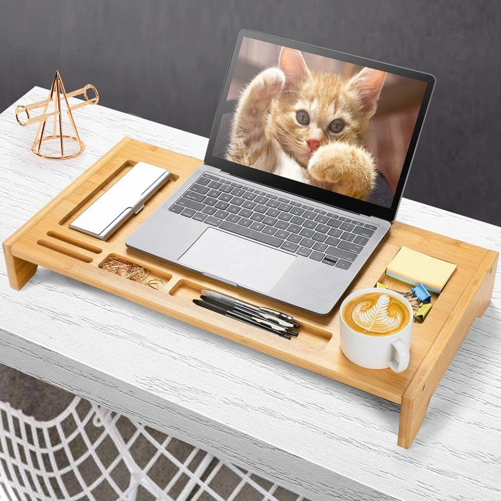 Supporto Monitor 60x30x8 cm con 7 Scompartimenti in Legno
