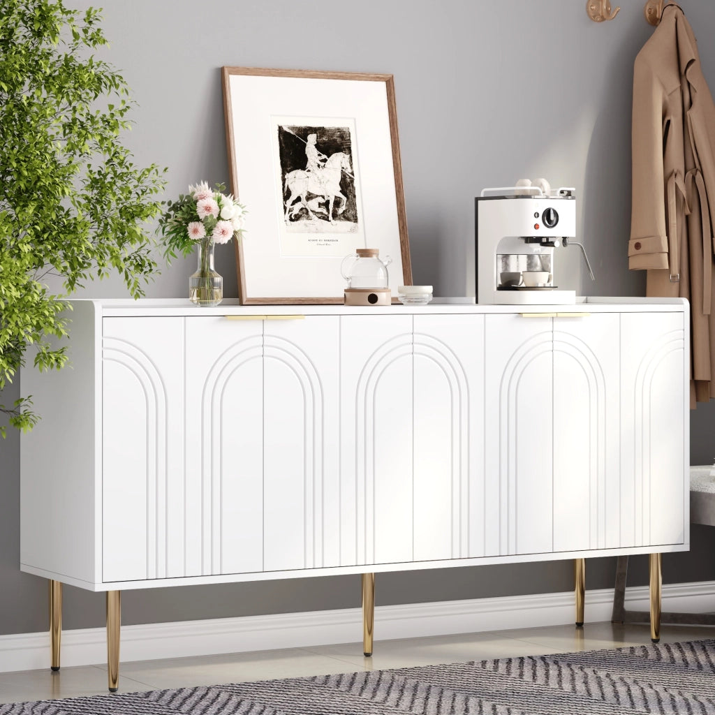 SIDEBOARD 140x38x75 cm MDF Bianco con 4 ante e ripiani regolabili