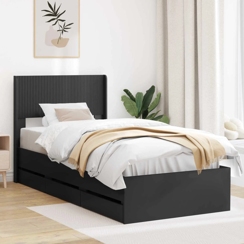 Struttura del letto con stoccaggio e testata Nero 100 x 200 cm 3414330