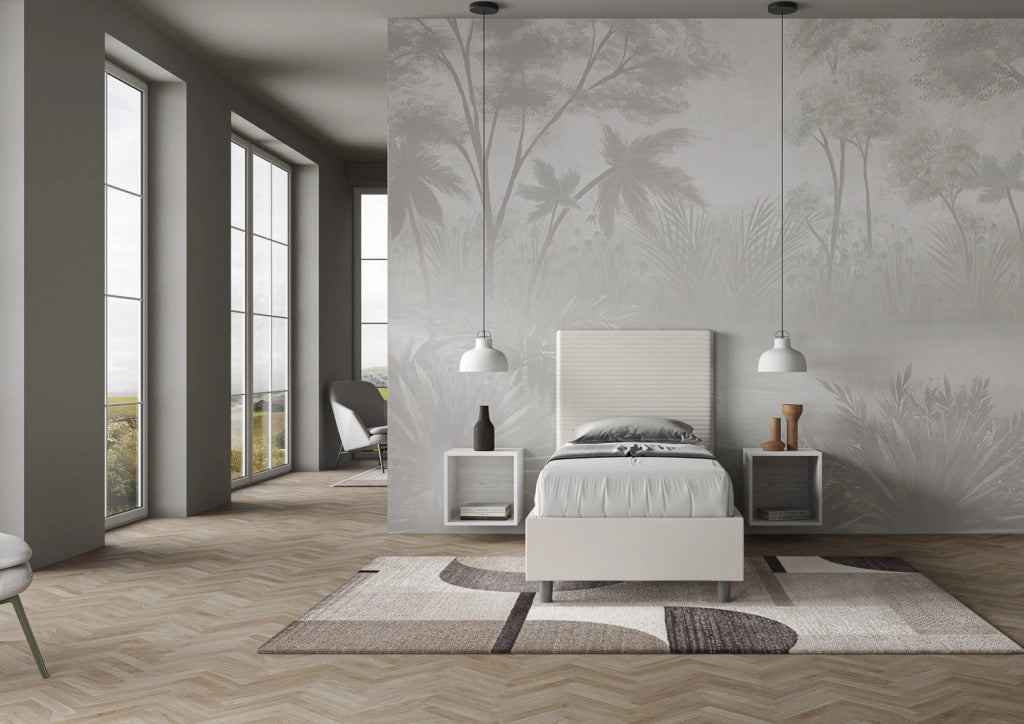 BS COM Letto singolo senza rete imbottito 80x200 similpelle bianco