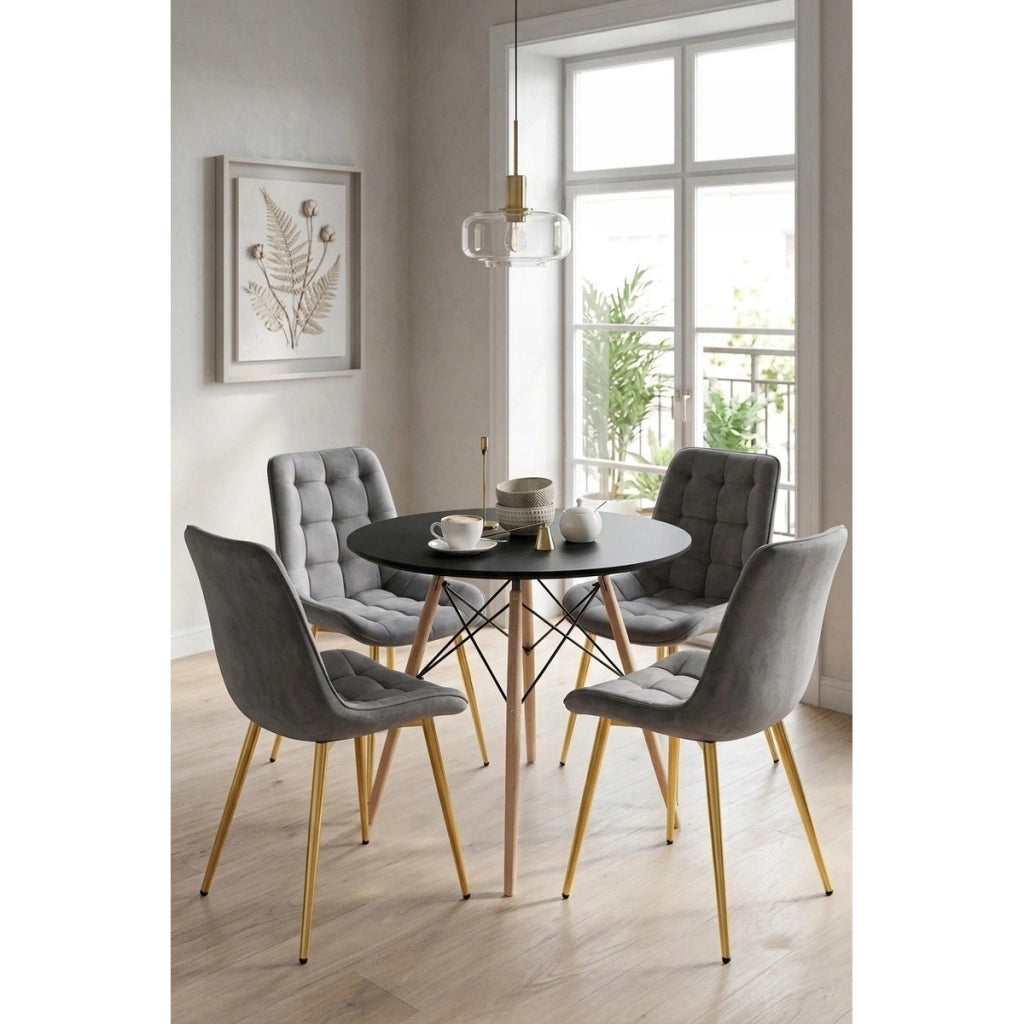 Sedia Bera in Velluto Grigio Antracite con Gambe Oro