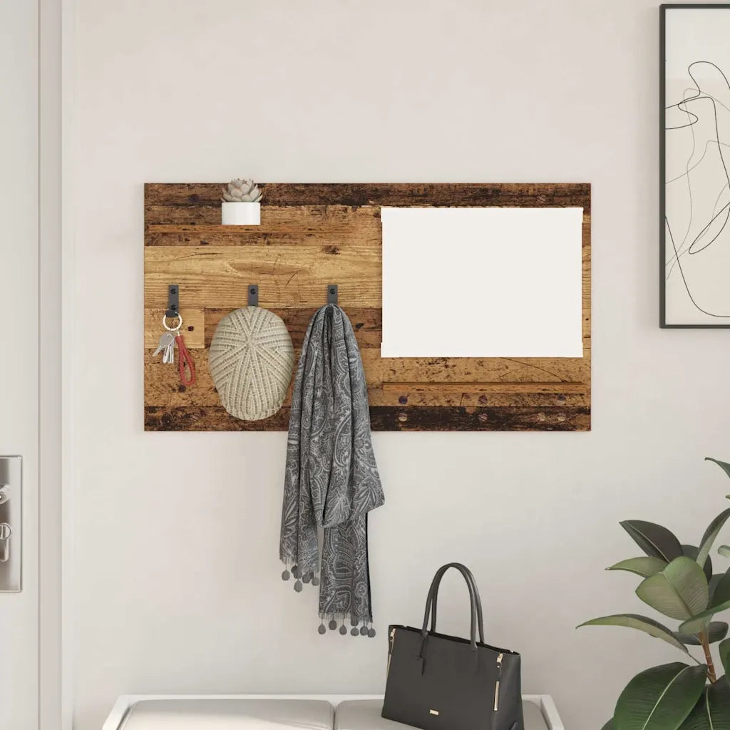 Appendiabiti a muro con specchio-Attaccapanni con specchio Legno vecchio 90 x 10 x 50 cm