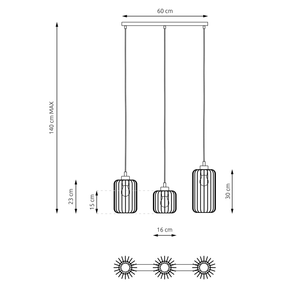 Sospensione Minimal Industrial Minerva 3 Luci Lineari Nera E Oro