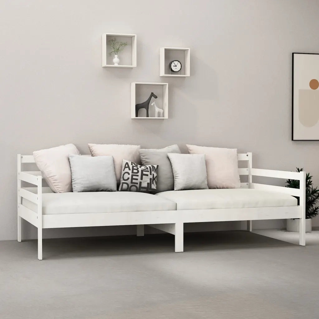 Divano Letto con Materasso 90x200 cm Bianco in Legno di Pino 3083585