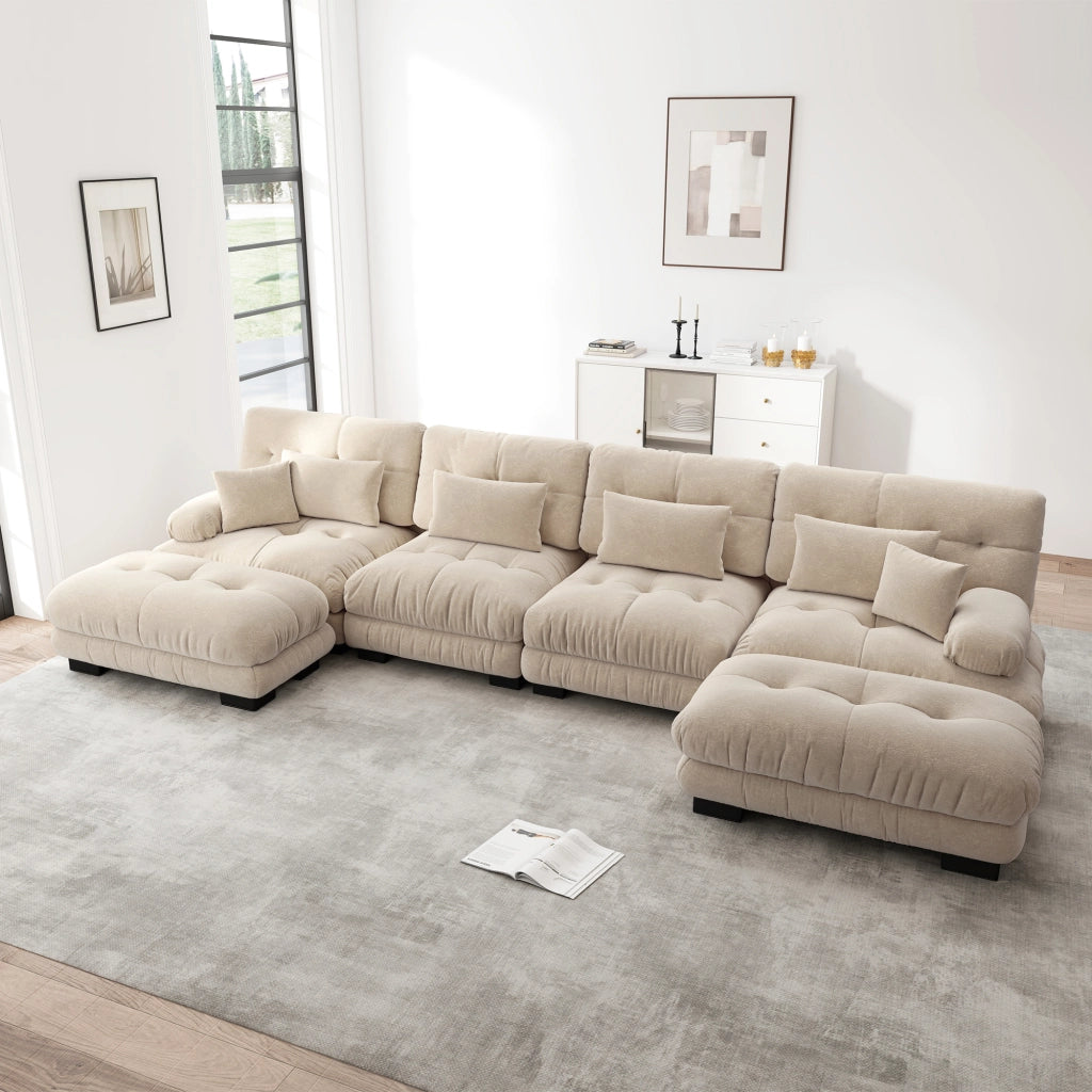 Divano Angolare 4 Posti con Poggiapiedi ¨C MINIMAL ¨C Chenille, Marrone Chiaro