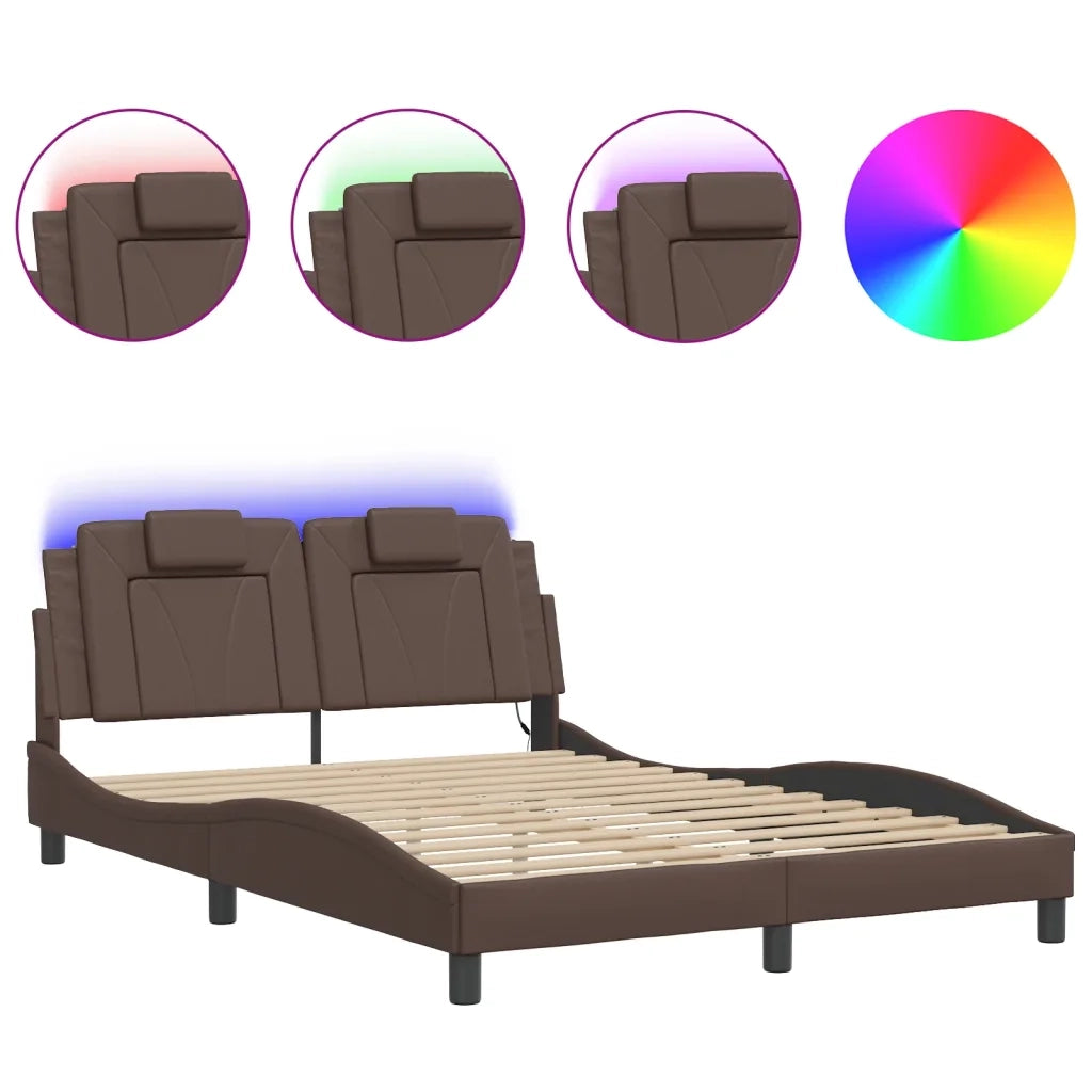 Letto matrimoniale | Letto per adulti | Giroletto Viana con LED senza Materasso Marrone 120x200 cm