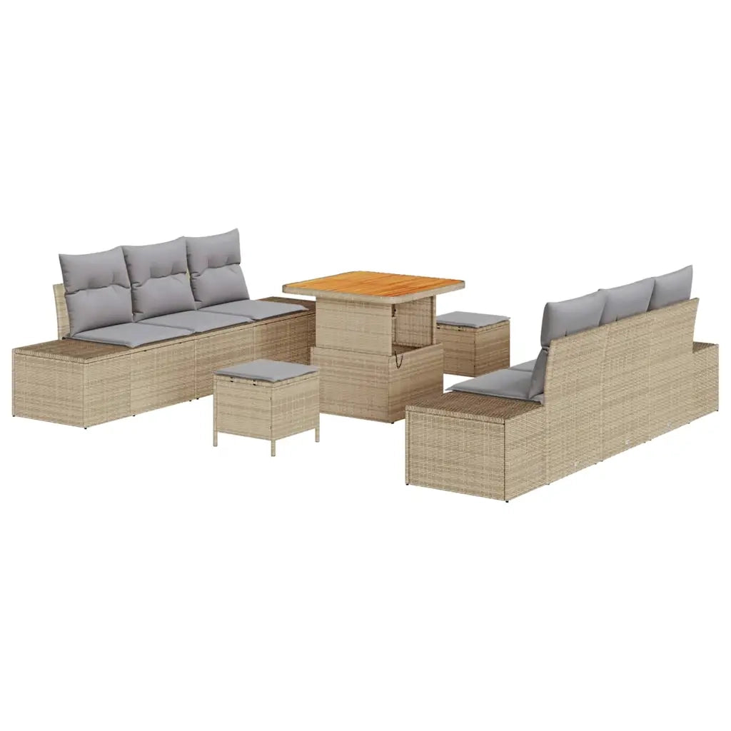 Set Divano da Giardino con cuscino 9 pcs Beige Poly Rattan
