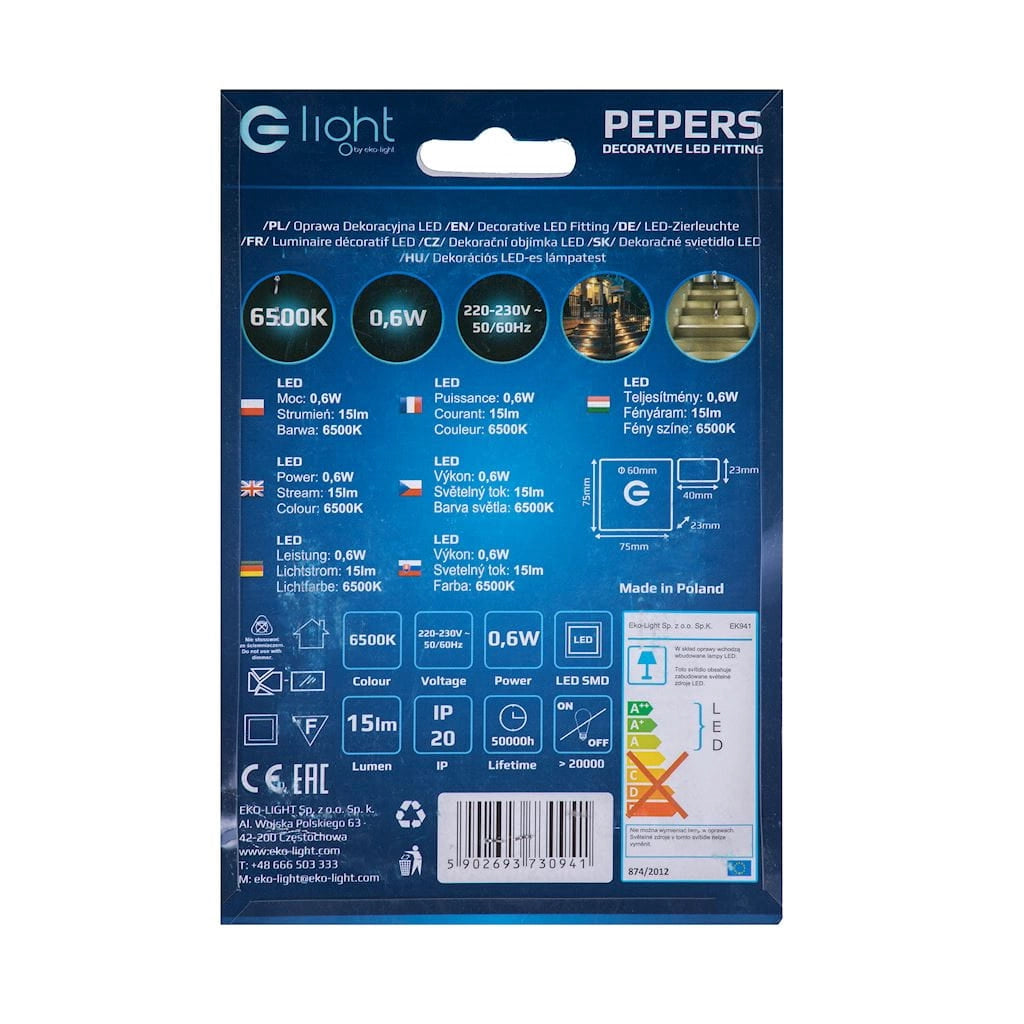 Lampada segnapasso LED Eko-Light Pepers 0,6W 4000K argento